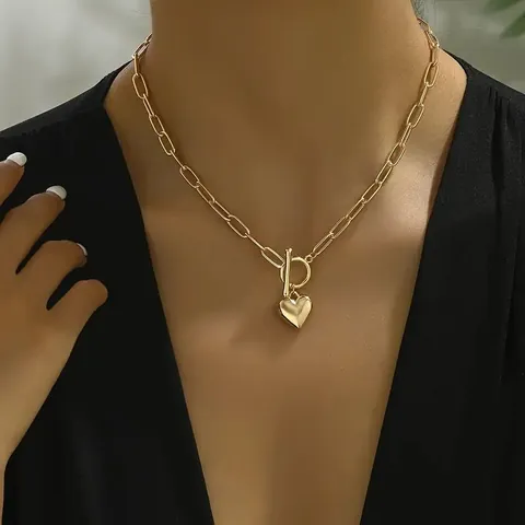 Minimalistische Legierung Herz Anhänger Halskette Für Damen Gold Farbe Büroklammerkette Mit OT-Verschluss Kalte Individuelle Schmuck