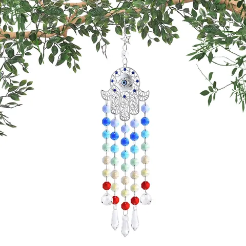 Crystal Suncatcher Hanging Ornament Tree Of Life Hamsa Hand Evil Eye Rainbow Prism Garden Decor Window Suncatcher