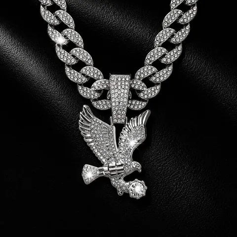 Eagle Pendant Necklace Alloy Rhinestone Encrusted Hip Hop Streetwear Jewelry Cuban Rope Tennis Chain Men Women Gift