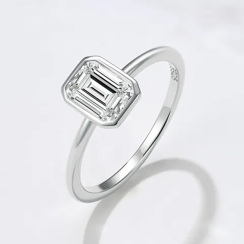 925 Sterling Silver Emerald Cut Square Rhinestone Ring For Women Minimalist Bezel Setting Gold Plated Luxury Fashion Finger Ring Jewelry