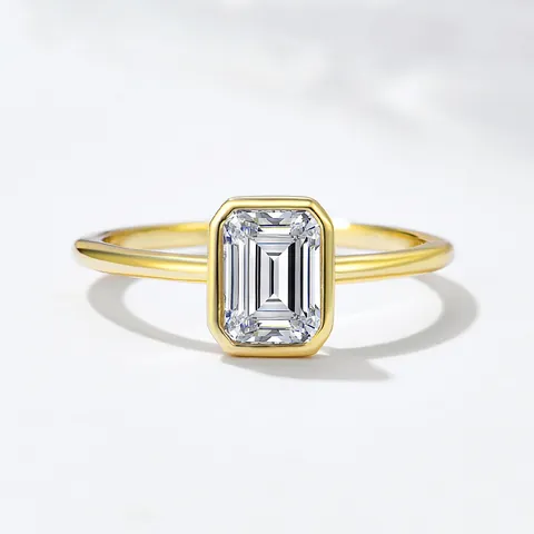 925 Sterling Silver Emerald Cut Rhinestone Ring For Women Geometric Bezel Setting Gold Plated Luxury Minimalist Jewelry Ring