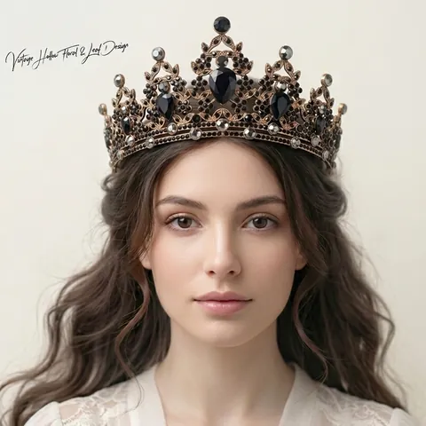 Barok Tiara Legering Zwarte Rhinestone Gothic Kroon Voor Halloween Feest Bruiloft Vintage Hoofdtooi Vrouwen
