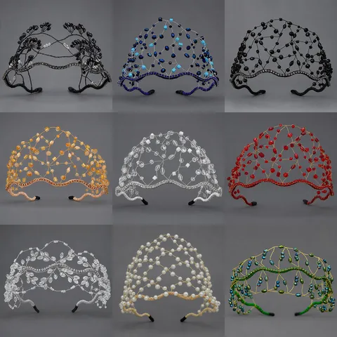 Handmade Woven Crystal Beaded Headband Vintage Wedding Bridal Tiara Rhinestone Hair Accessories For Women Party Photography