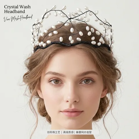 Handmade Woven Crystal Beaded Headband Vintage Wedding Bridal Tiara Rhinestone Hair Accessories For Women Party Photography