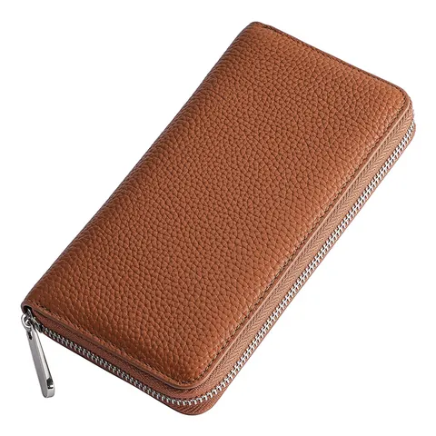 Portafoglio Lungo Donna Vera Pelle Vacchetta Texture Martellata Cerniera Grande Capacità Pochette Minimalista