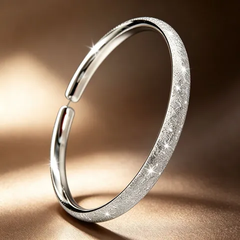 Minimalist 925 Sterling Silver Open Cuff Bangle Bracelet For Women With Sandblasted Frosted Finish Trendy Design