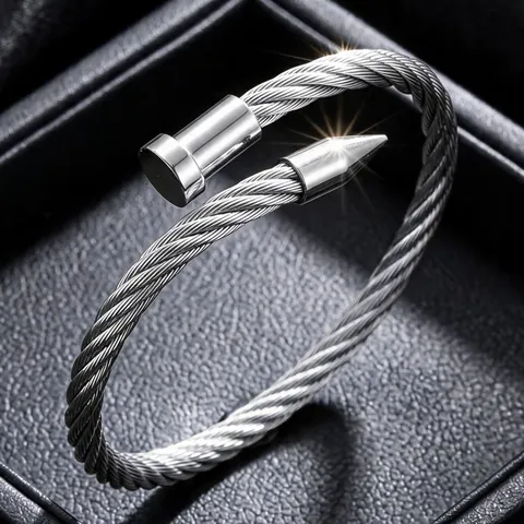 Bracciale Rigido In Acciaio Inossidabile Per Donna Con Zirconia Cubica Strass Quadrifoglio Traforato E Design A Catena