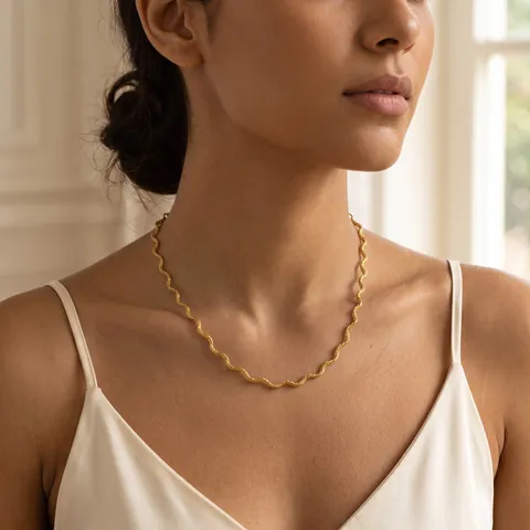 Curved Wave Snake Chain Necklace And Bracelet Stainless Steel PVD Gold Plated Minimalist Fashion Jewelry For Women