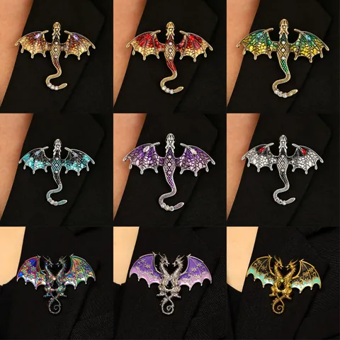 Fantasy Double-Headed Dragon Brooch Snow Pattern Alloy Rhinestone Dark Style Gothic Brooch Pin For Coat Suit Women Men Jewelry