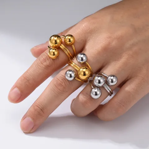 Anello Aperto Con Sfere Intrecciate Acciaio Inossidabile 304 Impermeabile Ipoallergenico Gioielli Geometrici Donna