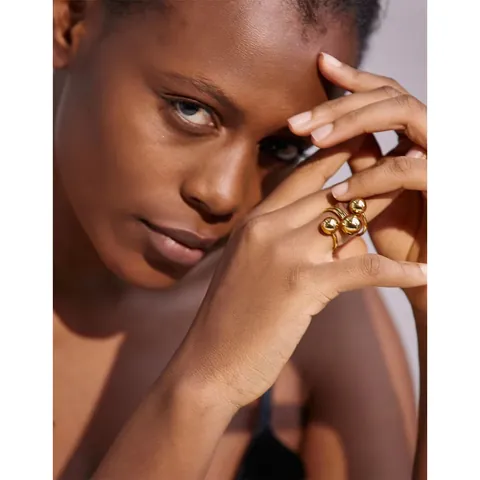 Anello Aperto Con Sfere Intrecciate Acciaio Inossidabile 304 Impermeabile Ipoallergenico Gioielli Geometrici Donna