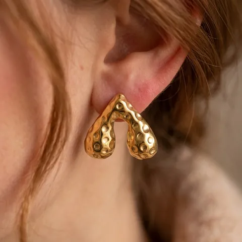 Gehämmerte Herz Ohrstecker 304 Edelstahl Wasserdicht Hypoallergen Minimalistisch Geometrisch Mode Schmuck Für Frauen