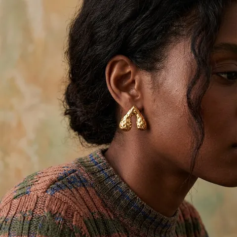 Gehämmerte Herz Ohrstecker 304 Edelstahl Wasserdicht Hypoallergen Minimalistisch Geometrisch Mode Schmuck Für Frauen