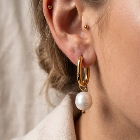 Orecchini A Cerchio A U Con Perle D'acqua Dolce Acciaio Inossidabile Placcato Oro 18K Gioielli Eleganti Per Donna