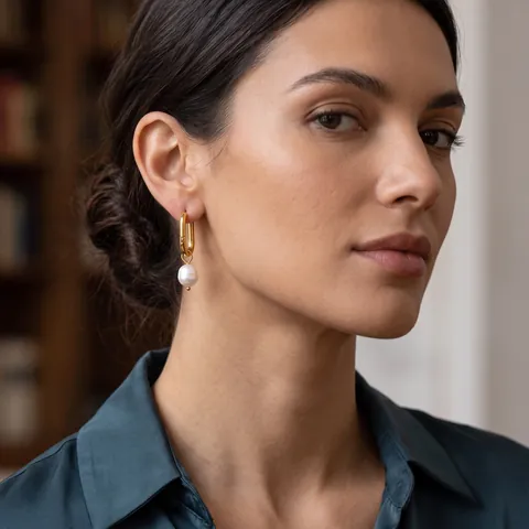 Orecchini A Cerchio A U Con Perle D'acqua Dolce Acciaio Inossidabile Placcato Oro 18K Gioielli Eleganti Per Donna