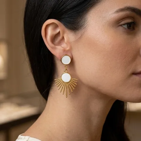 French Retro Natural Shell Sunburst Drop Earrings 304 Stainless Steel PVD Gold Plated Bohemian Jewelry For Women