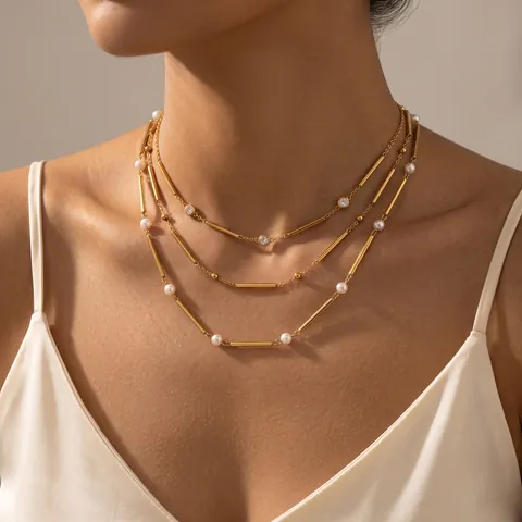 Collar Con Colgante de Nudo de Bambú de Acero Inoxidable de Lujo Para Mujer Chapado en Oro Strass Perla Artificial Joyería