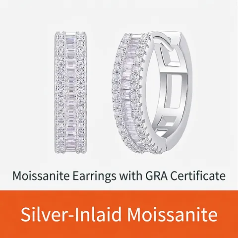 Pendientes de Aro de Moissanita de Doble Fila de Plata de Ley 925 de Lujo Para Mujer Joyería Minimalista con Incrustaciones Brillantes de Regalo