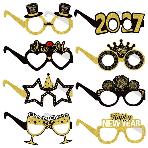 Happy New Year Party Glasses Paper Cardboard 2026 Eve Photo Props Celebration Fun Accessories
