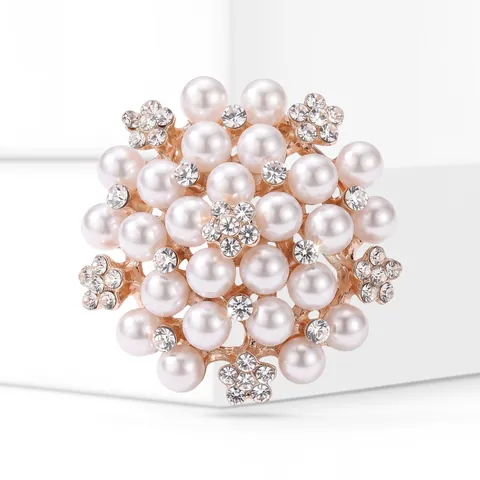 Eleganter Runder Blumen Brosche Legierung Mit Künstliche Perlenimitat Und Strass Für Hochzeit Bankett Party Damen Mode Schmuck