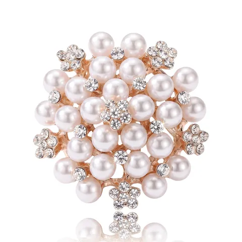 Elegante Legering Bloem Sneeuwvlok Brosje Met Kunstparel Strass Voor Vrouwen Verfijnde Sieraden Kleding Accessoires Cadeau