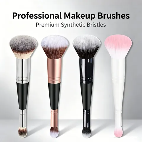 Brocha De Maquillaje De Doble Punta Fibra Sintética Base Corrector Contorno Profesional Mango De Madera