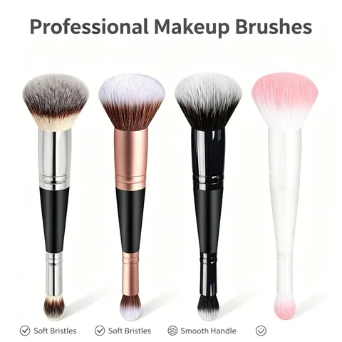 Brocha De Maquillaje De Doble Punta Fibra Sintética Base Corrector Contorno Profesional Mango De Madera