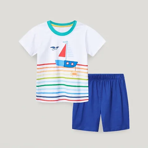 Boys Summer 100 Cotton Clothing Set Cartoon Animal Dinosaur Printed Short Sleeve T-Shirt And Shorts Two Piece Outfit