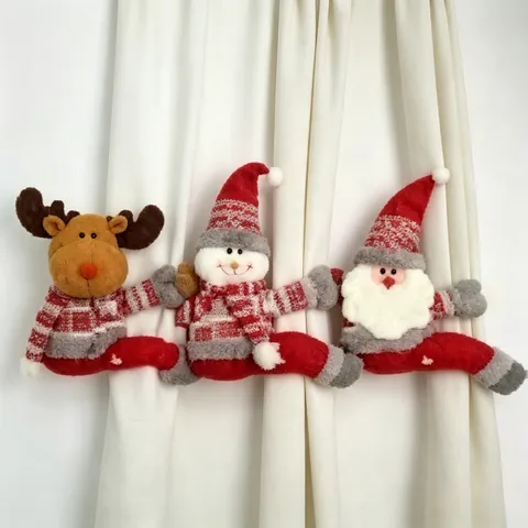 Christmas Curtain Tieback Santa Snowman Elk Knitted Plush Doll Hugging Buckle Home Window Decor Holiday Accessory