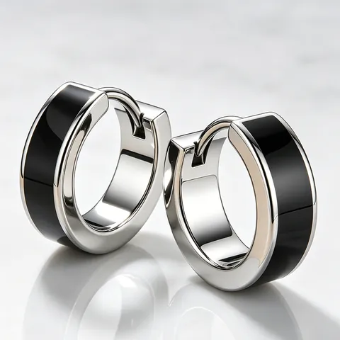 Stainless Steel Huggie Hoop Earrings For Women Men Minimalist Geometric Black Enamel Inlay Square Earrings Cool Jewelry