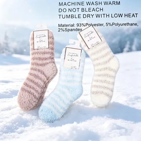 Dames Slaap Sokken Koraal Fleece Verdikt Warm Gestreepte Pluche Binnenshuis Winter Beenmode Zacht Thermisch
