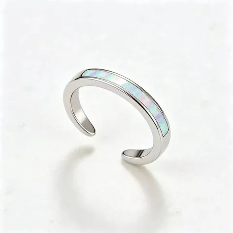 Anillo de Dedo del Pie de Plata de Ley S925 con Ópalo Incrustado Minimalista Geométrico Ajustable Joyería de Pies Mujer