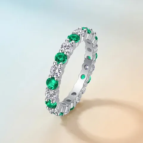 925 Sterling Silver Moissanite Eternity Ring For Women Lab Sapphire Ruby Emerald Sparkling Gemstone Wedding Band Ring