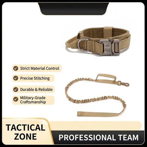 Tactical Dog Collar And Bungee Leash Heavy Duty Nylon With Metal Buckle Control Handle For Large Dogs Military Style