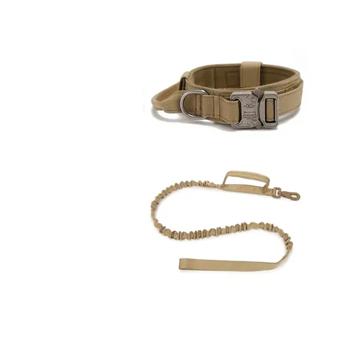 Collar Táctico Para Perro Y Correa Elástica Nailon Resistente Con Hebilla Metálica Mango De Control Estilo Militar