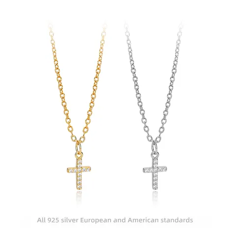925 Sterling Silver Cross Necklace With Cubic Zirconia Dainty Religious Pendant Minimalist Jewelry Gift For Women