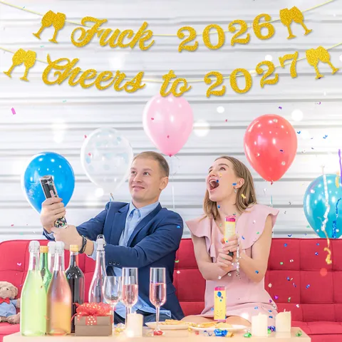 Banner Felice Anno Nuovo 2026 Decorazione Per Feste Carta Glitterata Oro Bandierine Appese Per Celebrazione Casa