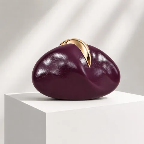 Pebble Shaped Clutch Bag PU Leather Evening Purse Chic Organic Design Metal Buckle Magnetic Closure For Women Wedding Party