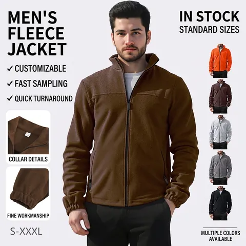 Herren Fleecejacke Stehkragen Reißverschluss Sweatshirt Dick Warm Thermisch Outdoor Lässig Einfarbig