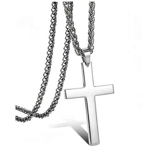 Mens Stainless Steel Cross Pendant Necklace Punk Wheat Chain Black Gold Steel Color Religious Jewelry For Daily Party