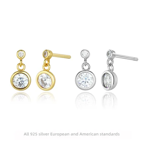 Orecchini Pendenti Con Zircone E Perno In Argento Sterling 925 Stile Francese Minimalista Per Donna