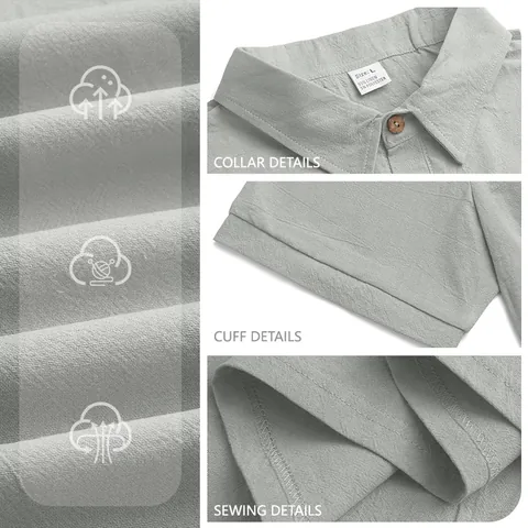 Men Short Sleeve Polo Shirt Linen Blend Breathable Summer Beach Casual Solid Color Lapel Button Top