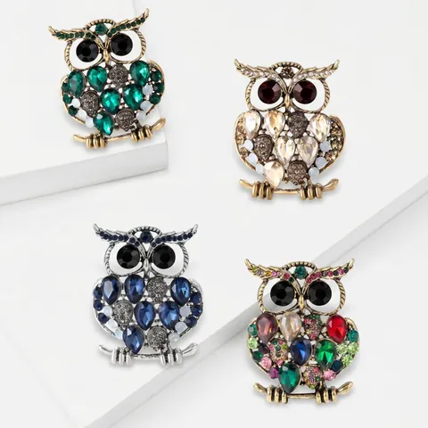 Broche Hibou Vintage en Alliage avec Strass pour Femmes Broche de Mode de Haute Qualité Accessoires de Bijoux