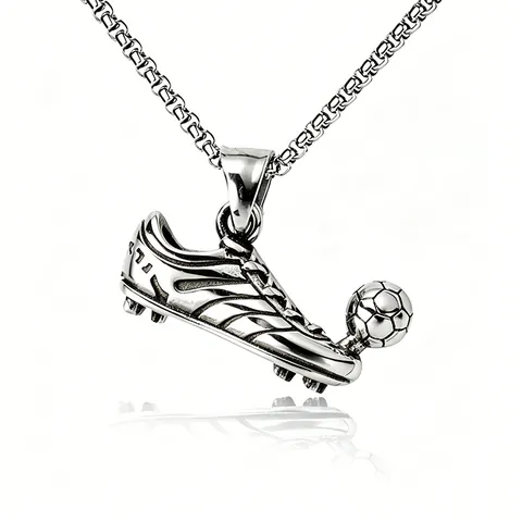 Vintage Sports Football Shoe Soccer Pendant Necklace For Men Women Stainless Steel Chain Alloy Sporty Athletes Fan Jewelry