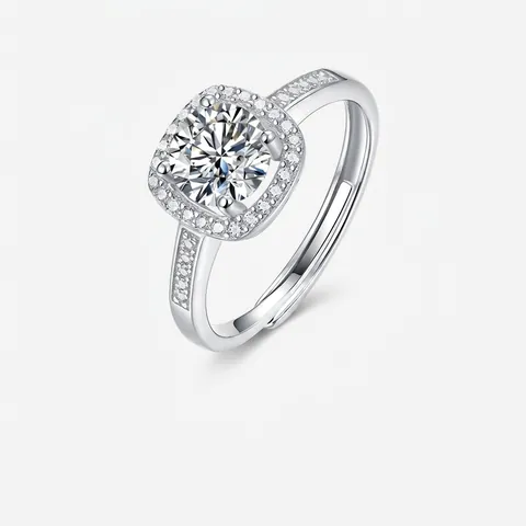 Luxury Moissanite S925 Silver Adjustable Ring For Women Six Prong Engagement Wedding Jewelry Elegant Finger Ring Gift