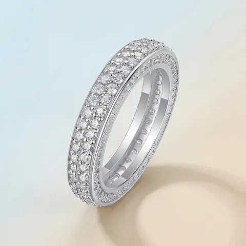 925 Sterling Silver Full Eternity Moissanite Ring For Women Luxurious 3 Row Pave Setting Anniversary Ring With GRA Certificate Fashion Jewelry