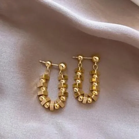 Geometric U-Shaped Hoop Earrings With 925 Sterling Silver Earring Post Modern Metal Bead Patchwork For Women Chic Jewelry