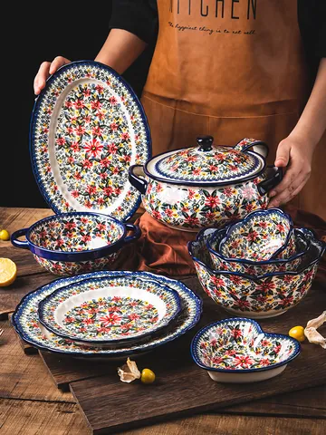 Retro Exotische Gänseblümchen Keramik Geschirr Kollektion Handbemalt Böhmische Florale Schalen Teller Suppentopf Mikrowellengeeignet