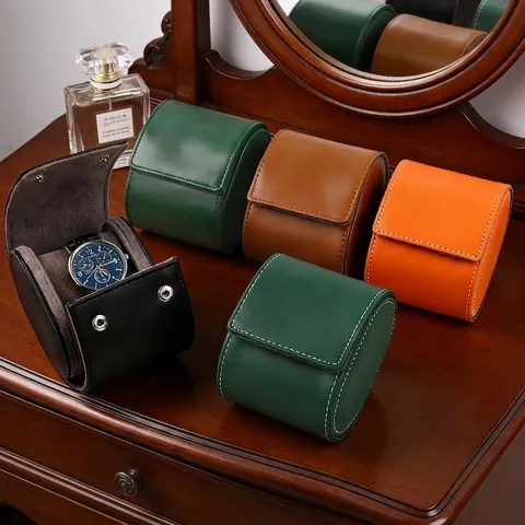 Caja de Reloj Ovalada de Cuero PU Con Almohada Desmontable Cierre de Broche Estuche de Viaje Portátil Para Hombres Mujeres