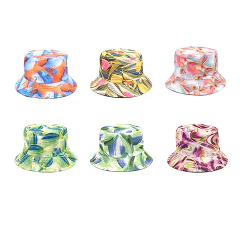 Unisex Double-sided Wearable Bucket Hat Fashion Abstract Print Sun Protection Outdoor Summer Fisherman Hat Casual Streetwear Headwear